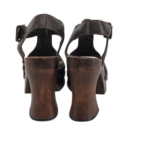 1990s Y2K Wood Soled Bongo Platform Brown Sandals Women’s Size 8 (HF16) - Picture 4 of 11
